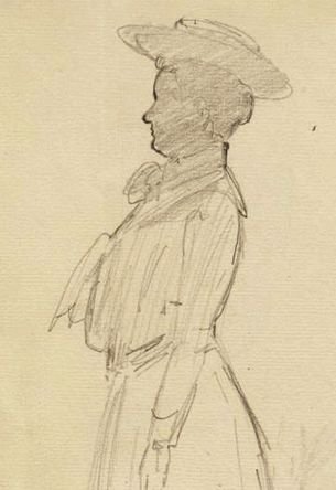 OORT, Jan van - Koningin Wilhelmina (?) als jonge vrouw. Originele potloodschets.