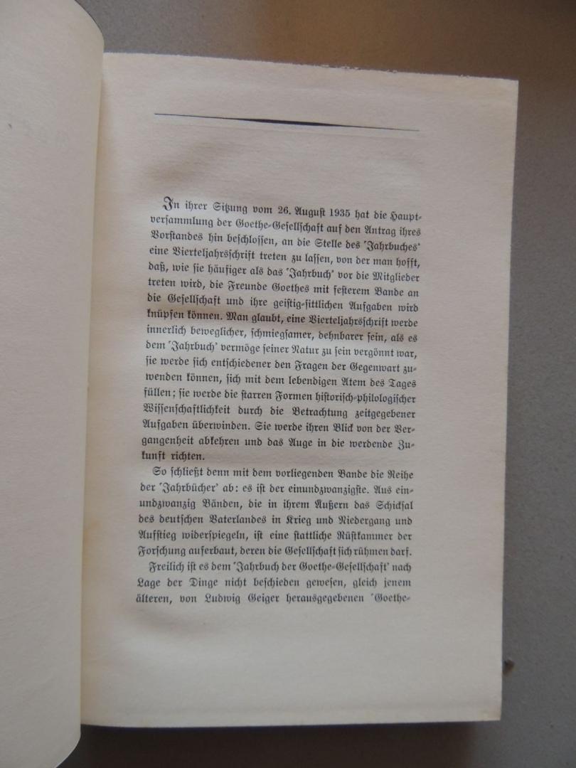 Max Heder - Goethe-Gesellschaft (Weimar, Germany) - Jahrbuch der Goethe gesellschaft Volumes 1 - 21 compleet ( Herausgeg. Max Heder )