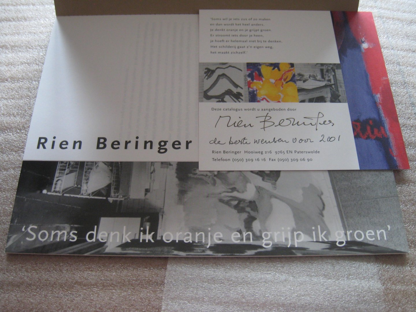 Hofsteenge, Cees - Rien Beringer / Catalogus "Soms denk ik oranje en grijp ik groen" / incl. kaartje Rien Beringer