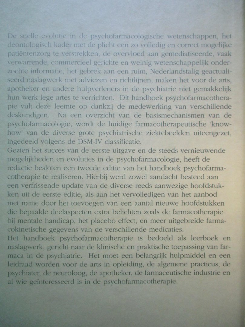 Dierick, Michel, MarcAnsseau, Hugo D'haenen, Joseph Peuskens & Paul Linkowski. - Handboek Psychofarmacotherapie.