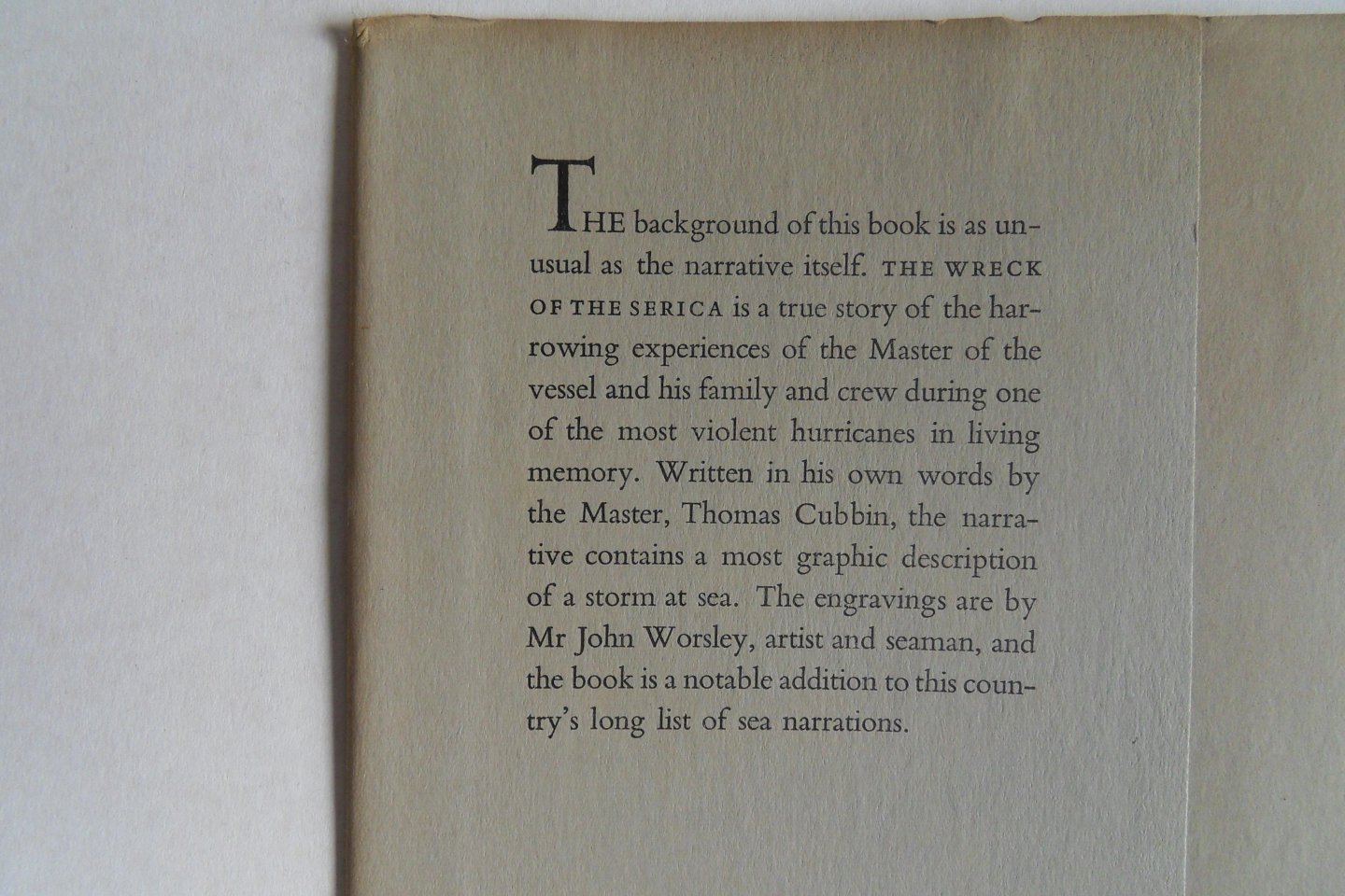 Cubbin, Thomas. - The Wreck of the Serica. - A Narrative of 1868. [ Genummerd ex. 298 / 300 ].