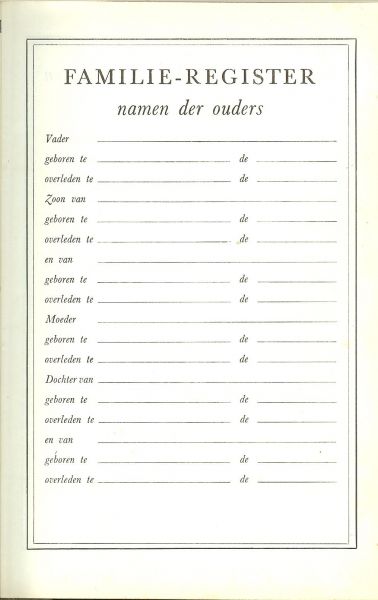 Familie register namen der ouders , kinderen uit dit huwelijkgeboren gehuwden alles onbeschreven - Bijbel in de nieuwe vertaling , op last van het Nederlands Bijbelgenootschap.