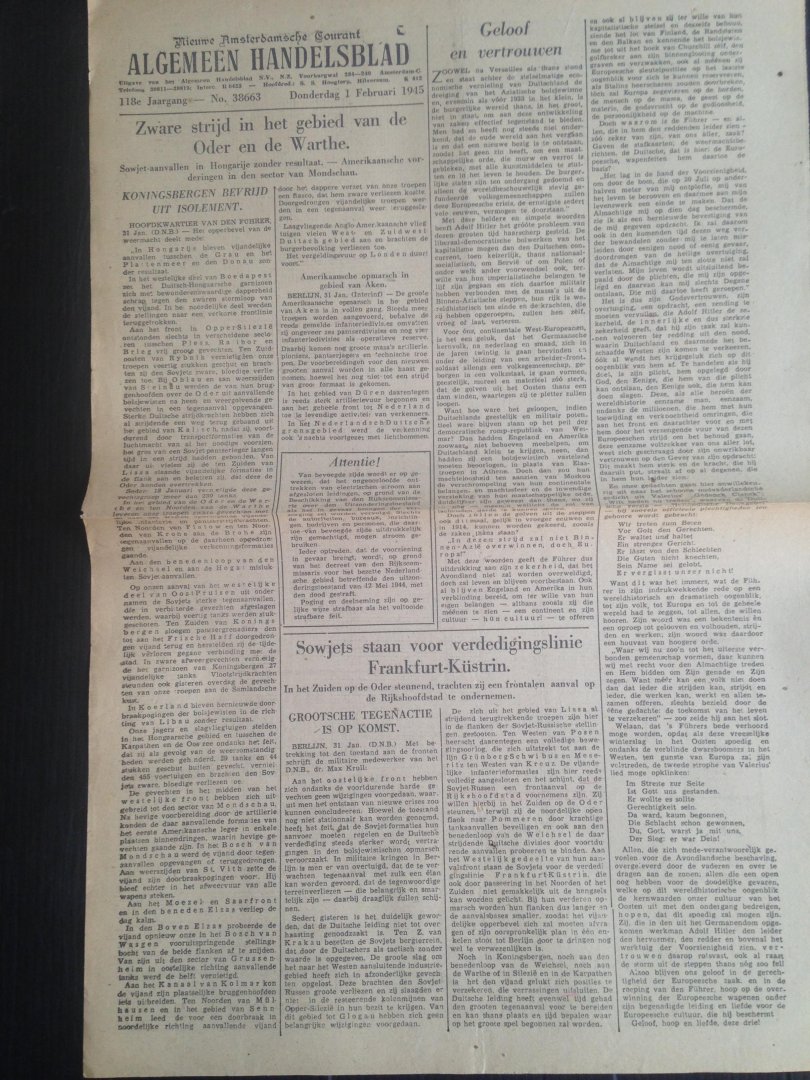 Oorlogskrant - Algemeen Handelsblad, Nieuwe Amsterdamsche Courant