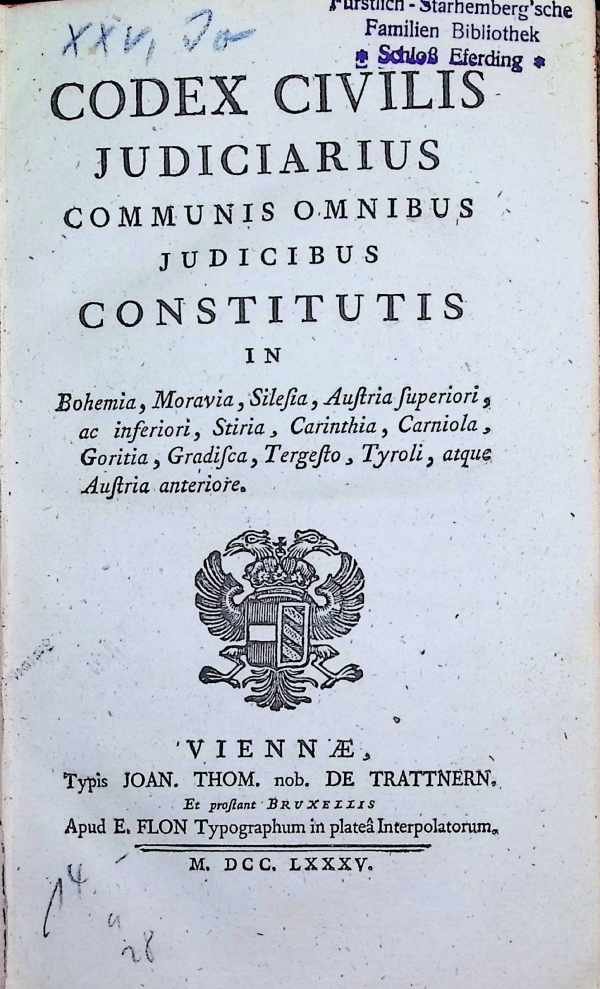  - Codex Civilis Judiciarius  Communis Omnibus Judicibus  Constitutis in Bohemia , Moravia , Silesia , Austria Superiori, ea
