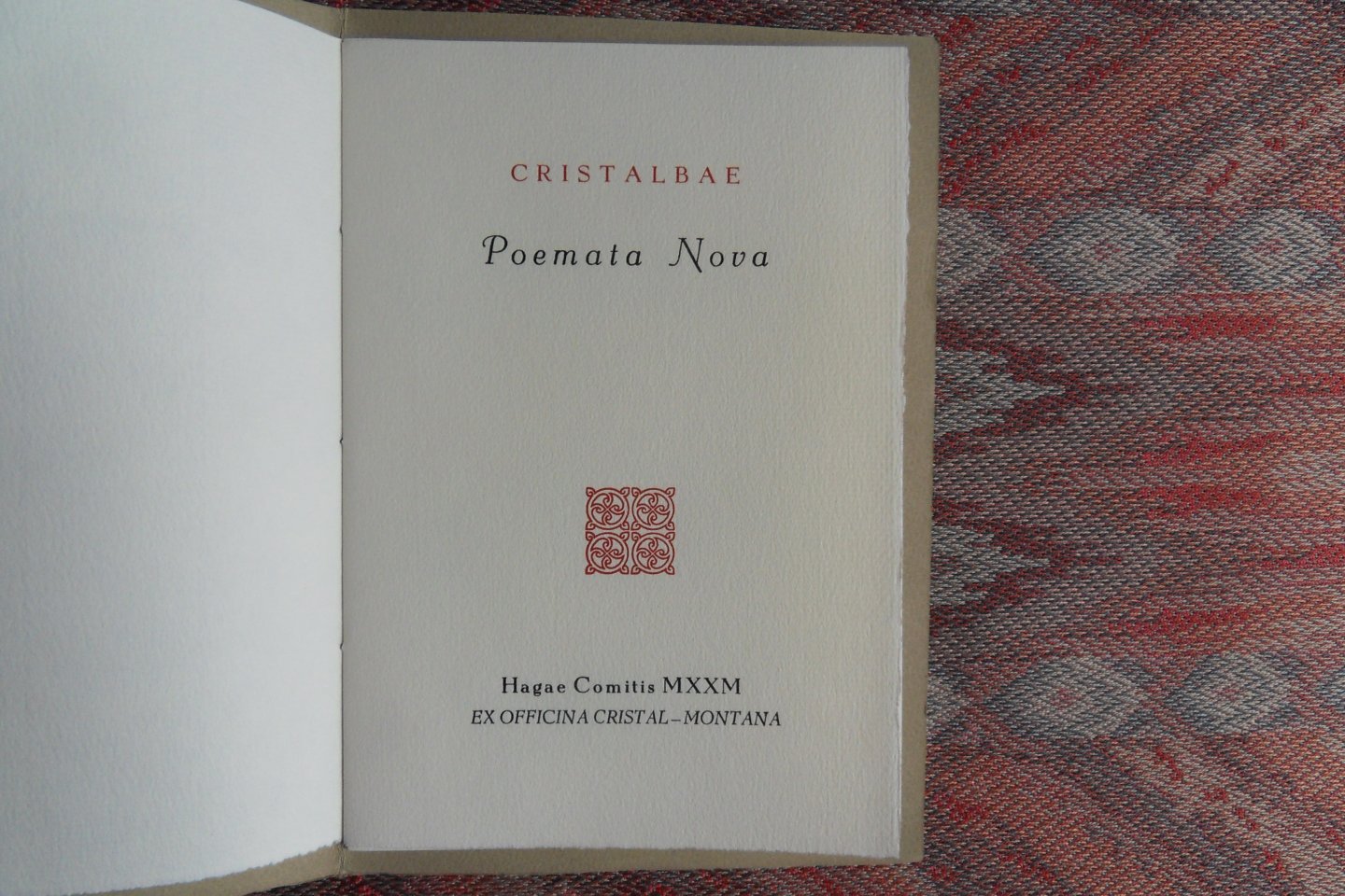 Witkam, H.J. - Cristalbae. - Poemata Nova. [ Latijnse gedichten door H.J. Witkam ]. - [ Genummerd ex. xxi / xl ].