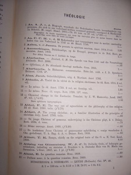 Burgersdijk & Niermans - Catalogus Bibliotheca Theologica et Philosophica. Livres anciens et modernes