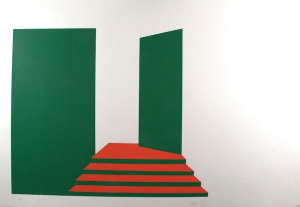 Kop, David van de. - Abstracte compositie in groen en rood.