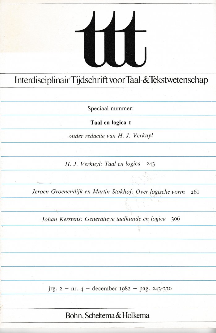 diversen - TTT. Interdisciplinair Tijdschrift voor Taal- &Tekstwetenschap. Jaargang 2, nummer 1 - 4 (compleet)