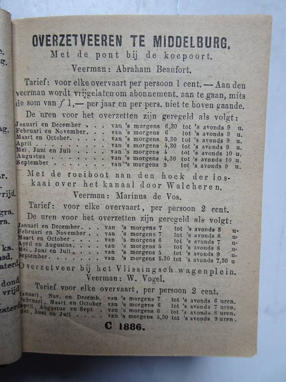 No author. - Middelburgsche almanak, naar den nieuwen stijl, voor het jaar onzes Heeren Jesu Christi 1886. Voorzien met alle de Zeeuwsche jaar- paarden- beesten- en leermarkten, alsmede het op- en ondergaan van de zon en maan.