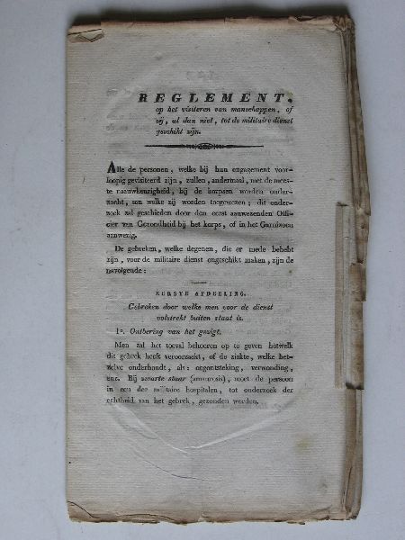 Schimmelpenninck, G. etc - Reglement op het visiteren van manschappen, of zij, al dan niet, tot de militaire dienst geschikt zijn, Vastgesteld bij Konings besluit dd 16 Feb.1836