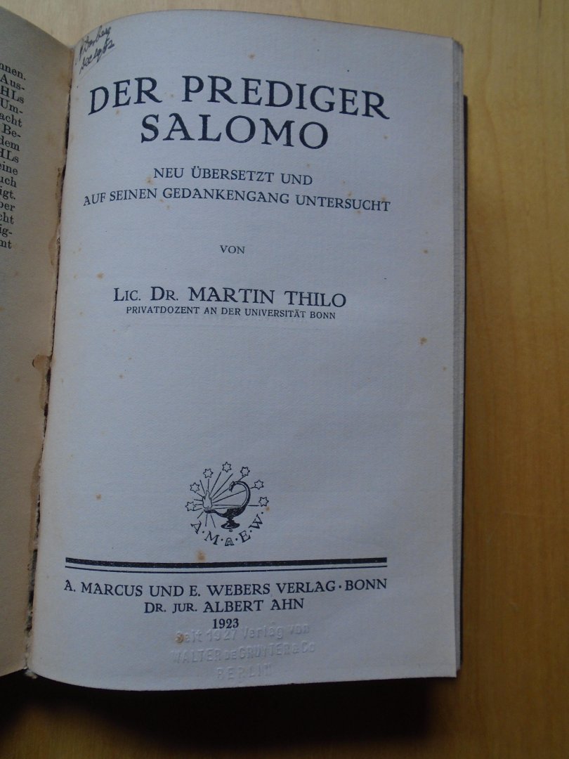 Thilo, Martin - Das Buch Hiob / Das Hohelied / Der Prediger Salomo