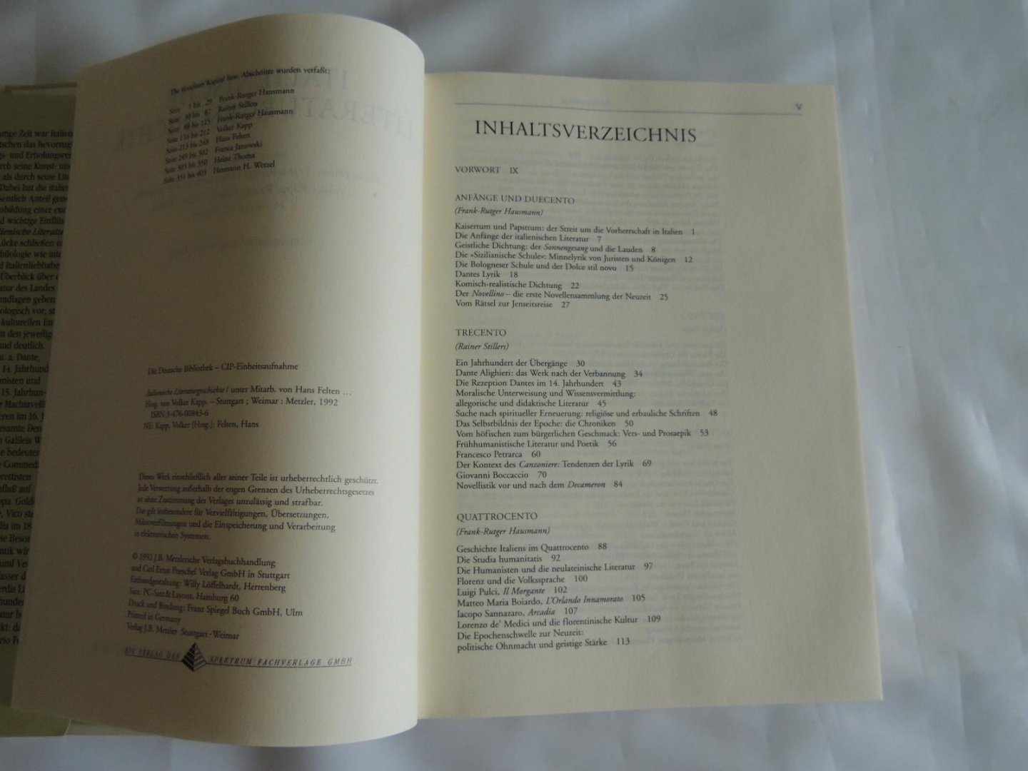Kapp, Volker (Hrsg.) - Unter Mitarbeit von Hans Felten, Frank-Rutger Hausmann, Franca Janowski u.a. - Italienische Literaturgeschichte  Literatur geschichte