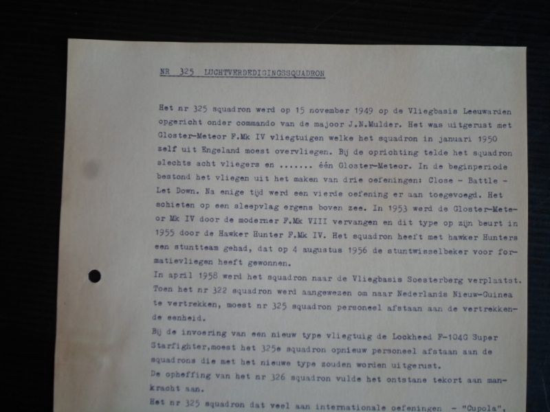  - Overzicht 325 Luchtverdedigingssquadron