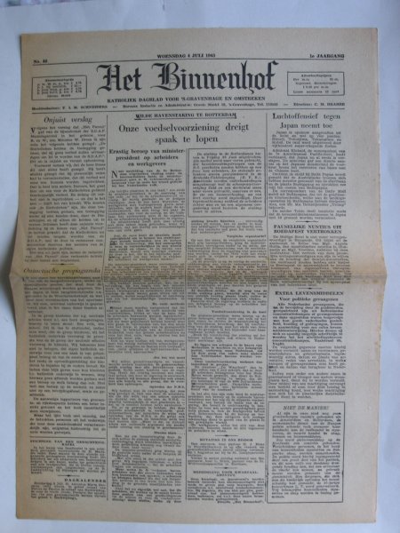 Oorlogskrant - Het Binnenhof, katholiek dagblad voor 's-Gravenhage