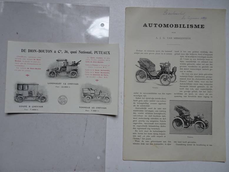 Merkesteyn, A.J.G. van. - Automobilisme. Artikel uit "De Ingenieur" van 1899.