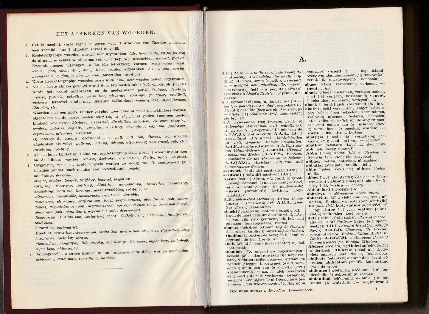 Bruggencate, K. Ten / Broers, A - Engels woordenboek - eerste deel, Engels - Nederlands