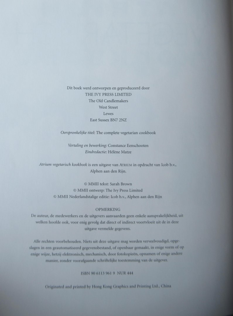 Brown, Sarah - Atrium Vegetarisch Kookboek