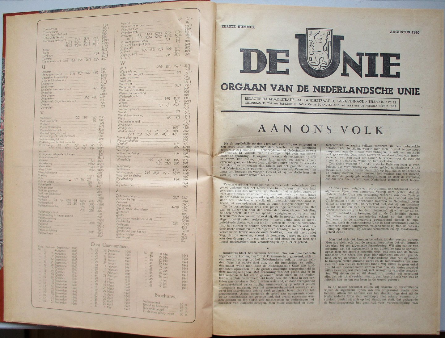Redactie - De Unie orgaan van de Nederlandsche Unie 1 e jaargang +index