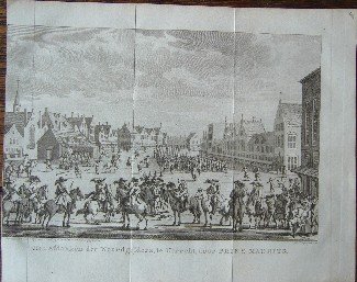 antique print (prent) - Het afdanken der waardgelders te Utrecht door Prins Maurits.