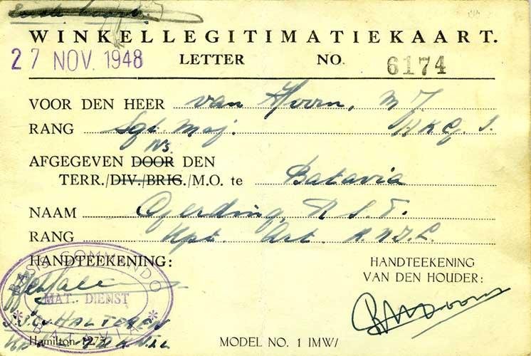  - Winkel legitimatiekaart Batavia 1948