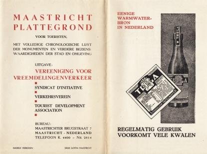 PLATTEGROND MAASTRICHT - Maastricht plattegrond voor toeristen, met afzonderlijk kaartje van den St. Pietersberg, volledige chronologische lijst der monumenten en verdere bezienswaardigheden der stad.
