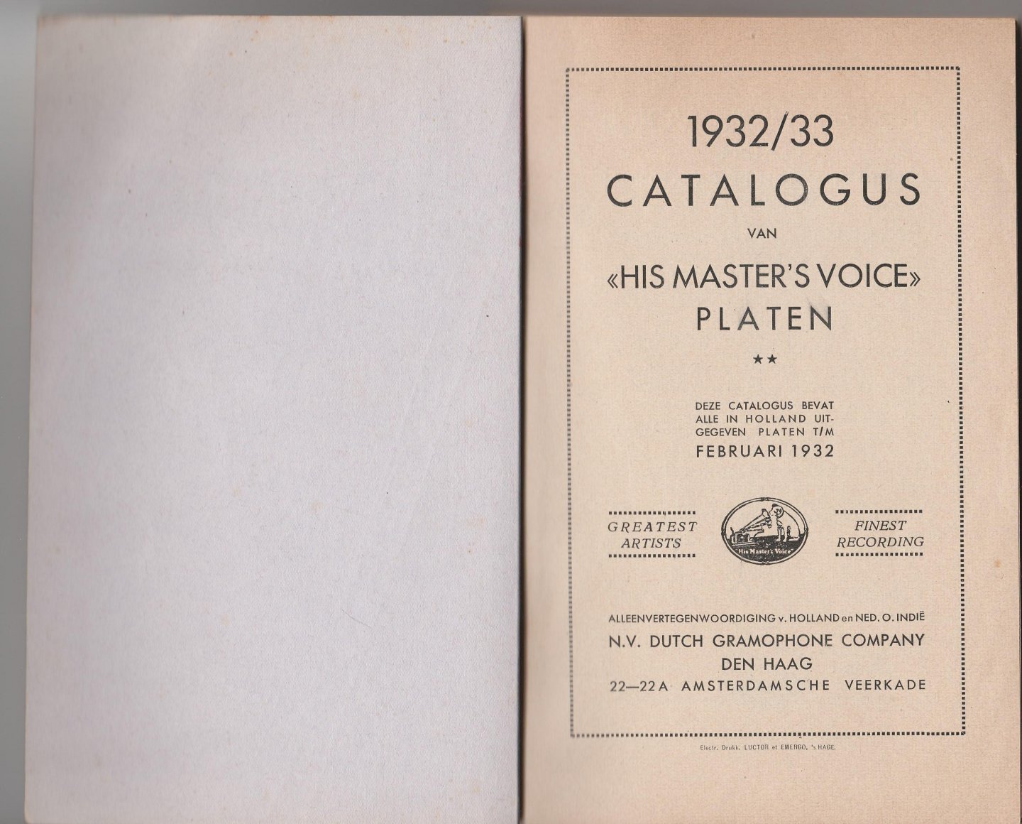  - His masters voice hoofd-catalogus 1932-1933