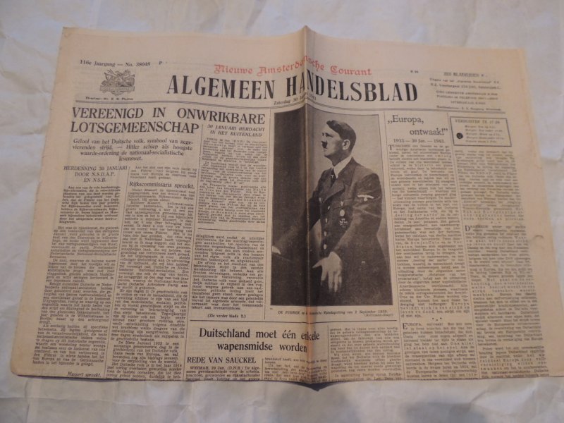  - Nieuwe Amsterdamsche Courant - Algemeen Handelsblad.  30 januari, 1,4,22 - Februari - 9,10,11,13 september - 8, 9 november 1943
