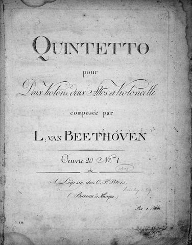Beethoven, Ludwig van: - [Op. 20, Nr. 1-2] Quintetto pour deux violons, deux altos et violoncelle. Oeuvre 20 No. 1-2