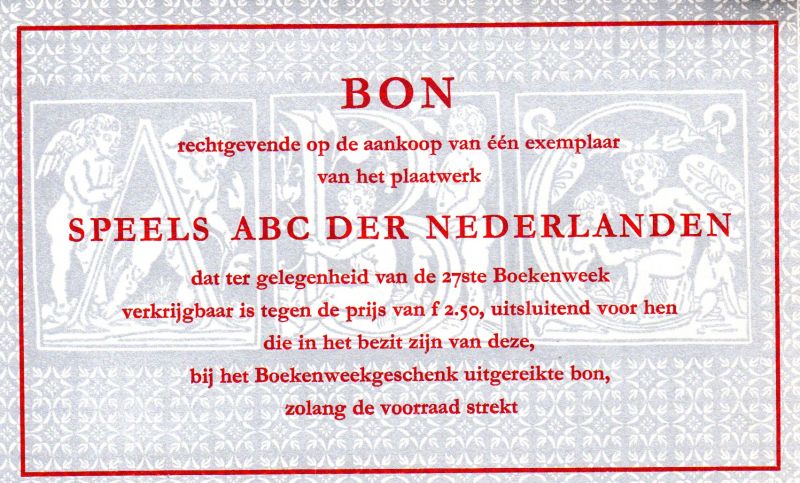  - Bon, rechtgevende op de aankoop van één exemplaar van het plaatwerk 'Speels ABC der Nederlanden'