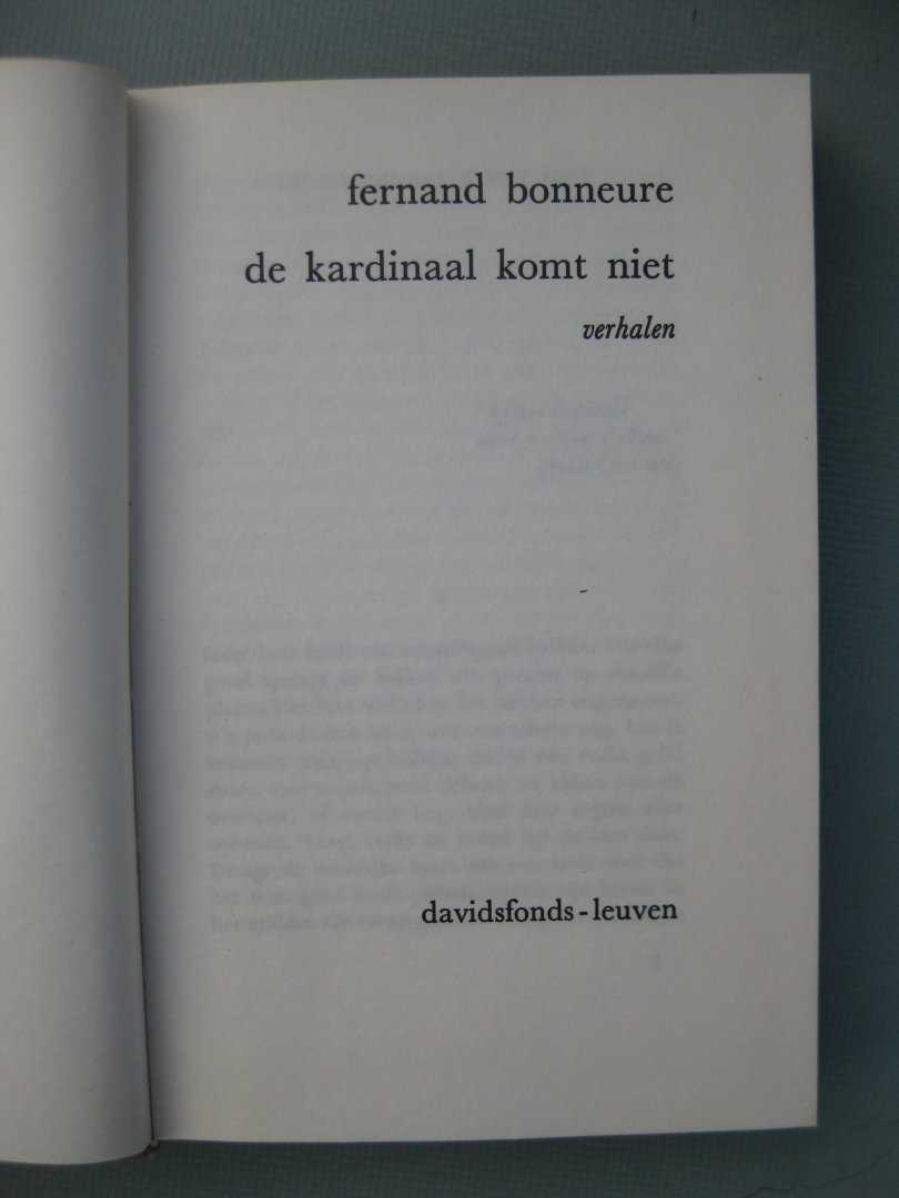 Bonneure, Fernand - De kardinaal komt niet.