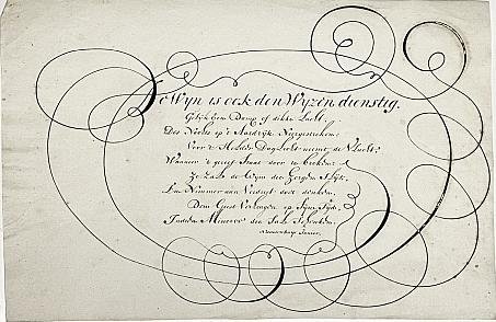 WIJN-KALLIGRAFIE - De wijn is ook den Wijzen dienstig. (Origineel handschrift, eind 18e eeuw).