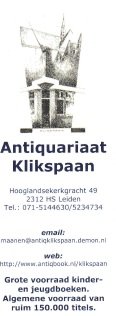  - boekenlegger: Antiquariaat Klikspaan / Antiqbook.nl