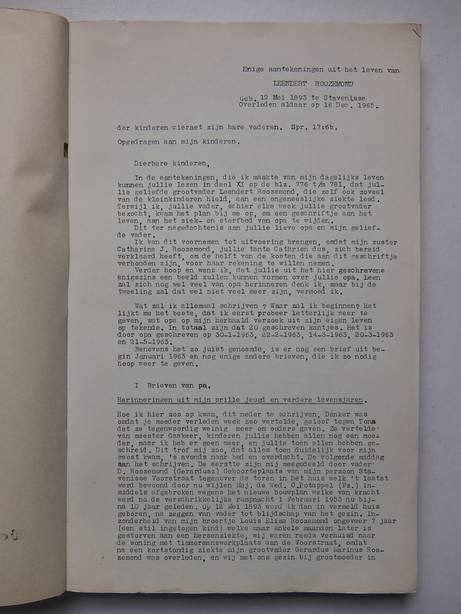 Roozemond, D. & L.. - Enige aantekeningen uit het leven van Leendert Roozemond. Geb. 12 mei 1893 te Stavenisse, overleden aldaar op 16 dec. 1965.