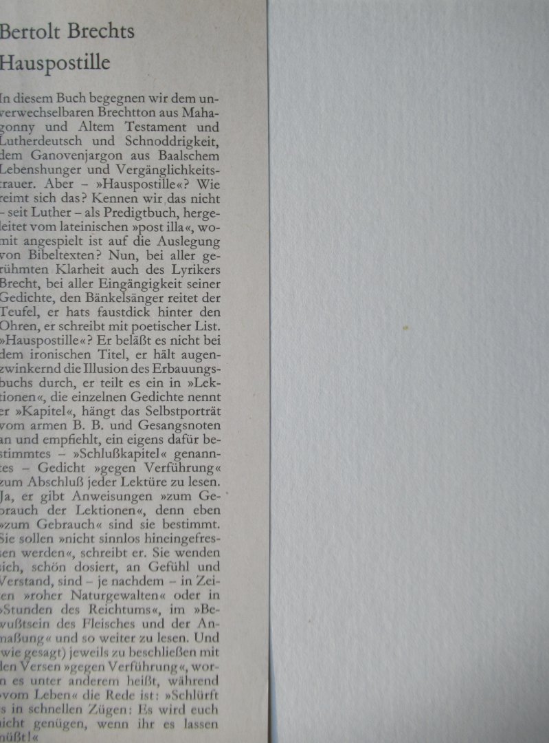 Brecht, Bertolt - Haus Postille
