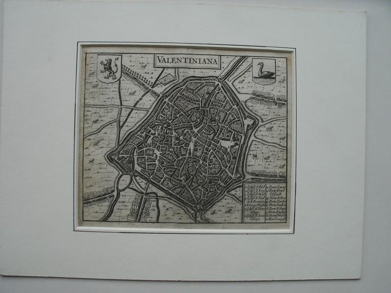 antique map (kaart). - Valentiniana. Antique map of Valenciennes.