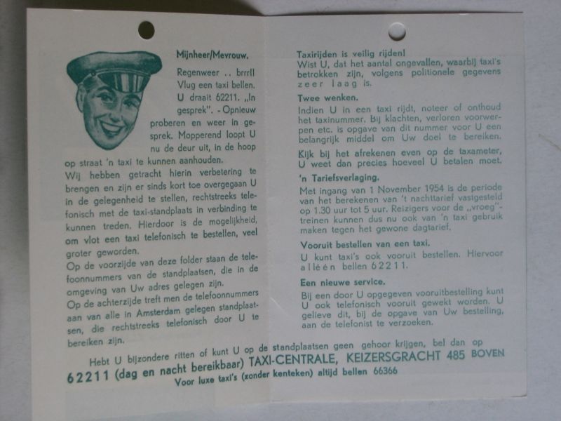  - Kaartje Taxi Centrale Amsterdam