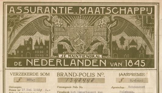 (BERLAGE, H.P.). DE NEDERLANDEN VAN 1845 - Brand-polis Assurantie-Maatschappij De Nederlanden van 1845.