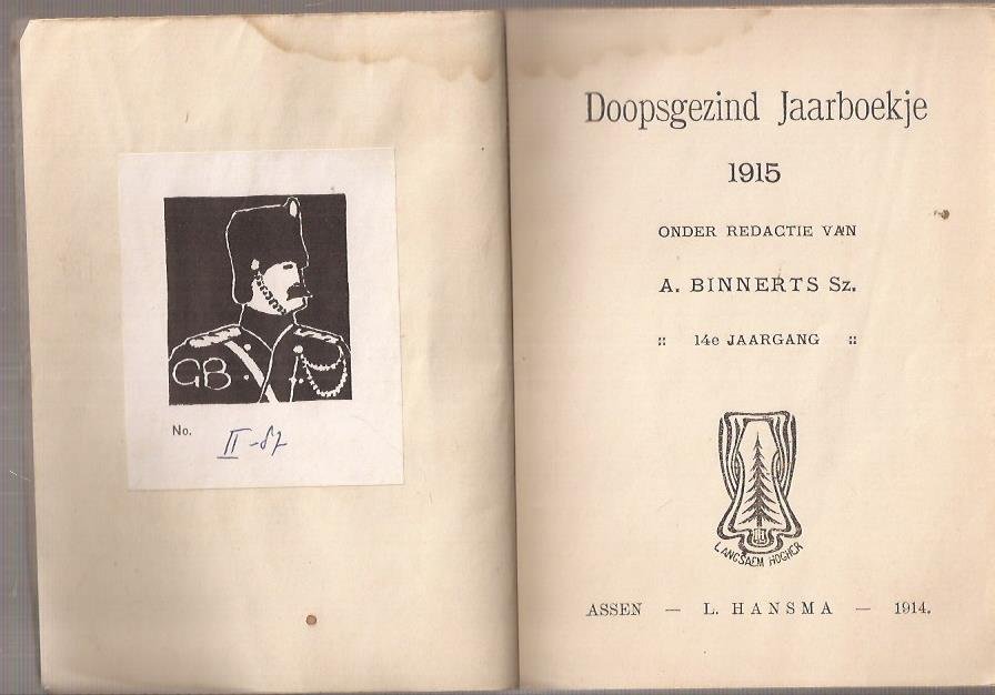 BINNERTS Sz., A., (red.) - Doopsgezind jaarboekje 1915. 14e Jaargang.