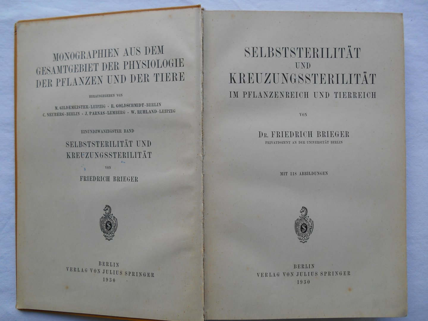 Brieger, Dr. Friedrich - Selbststerilität und Kreuzungssterilität (im Pflanzenreich und Tierreich)
