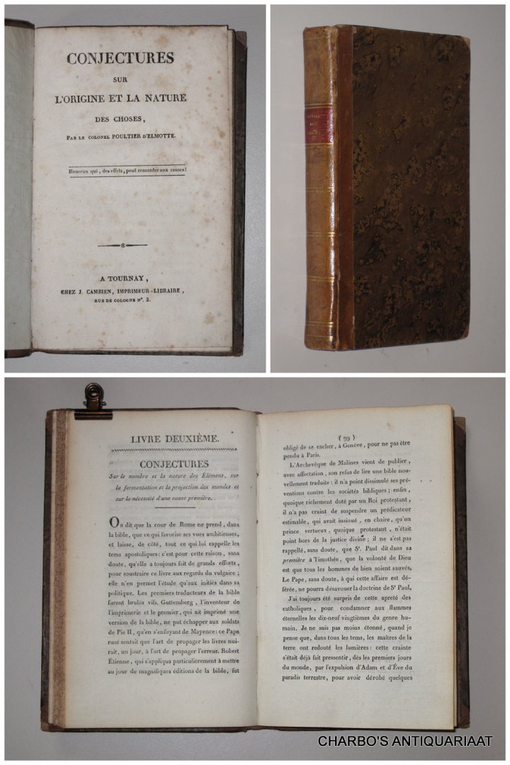 POULTIER D'ELMOTTE, FRANCOIS-MARTIN, - Conjectures sur l'origine des choses.