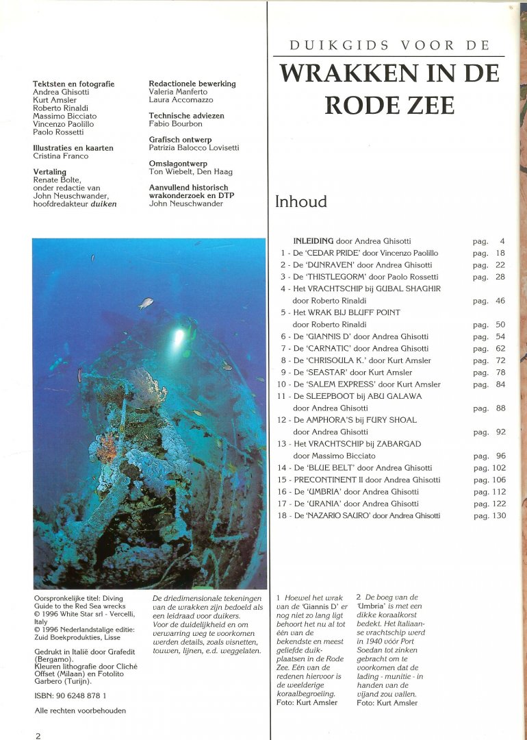 Ghisotti, Andrea met  Alessandro Carletti  Kleuren Lithografie door Cliche Offset [ Milaan ] en fotolito Gabero [Turijn ] - Duikgids voor de wrakken in de Rode Zee