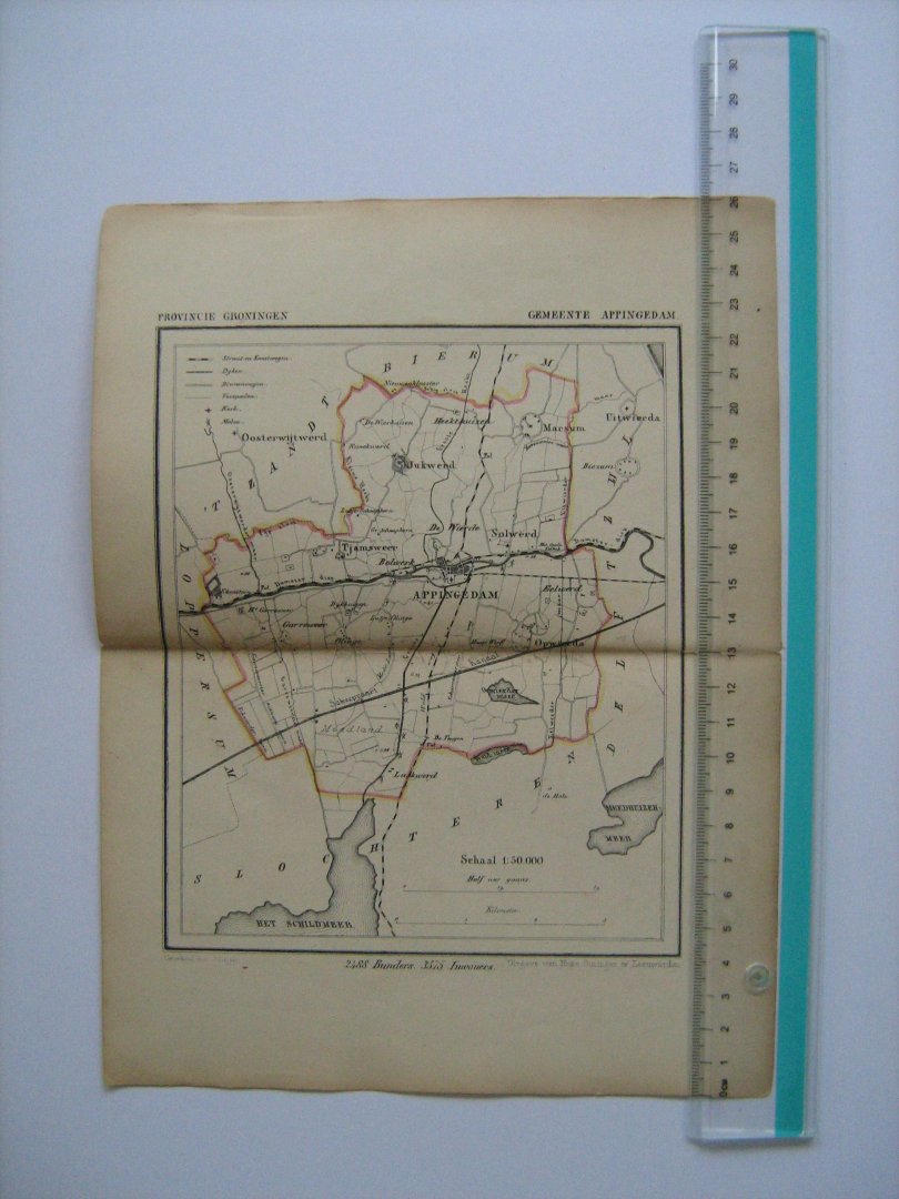  - Oudtijds grensgekleurde lithografie van Gemeente APPINGEDAM, Groningen