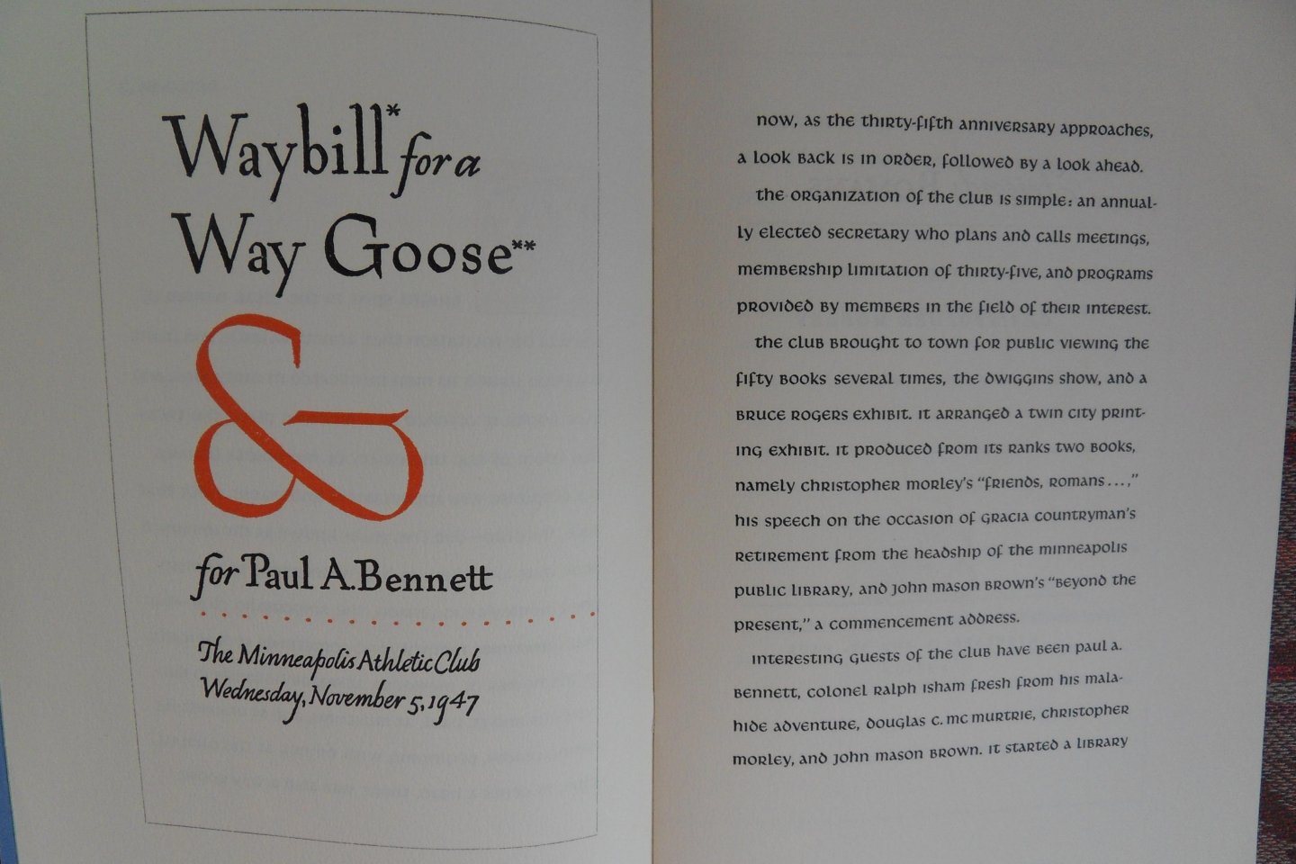 Wulling, Emerson G. - The Ampersand Club : Retrospect and prospect. [ Beperkte oplage van 460 ex. ].