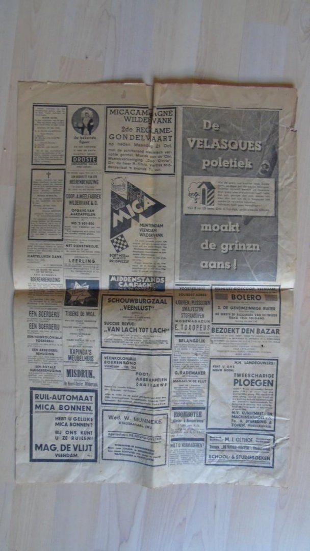 Redactie - De Noord-Ooster van Maandag 21 October 1935. Algemeen Nieuws- en advertentieblad voor de Veenkolonien en omliggende streken (eerste en tweede blad, zie foto's)