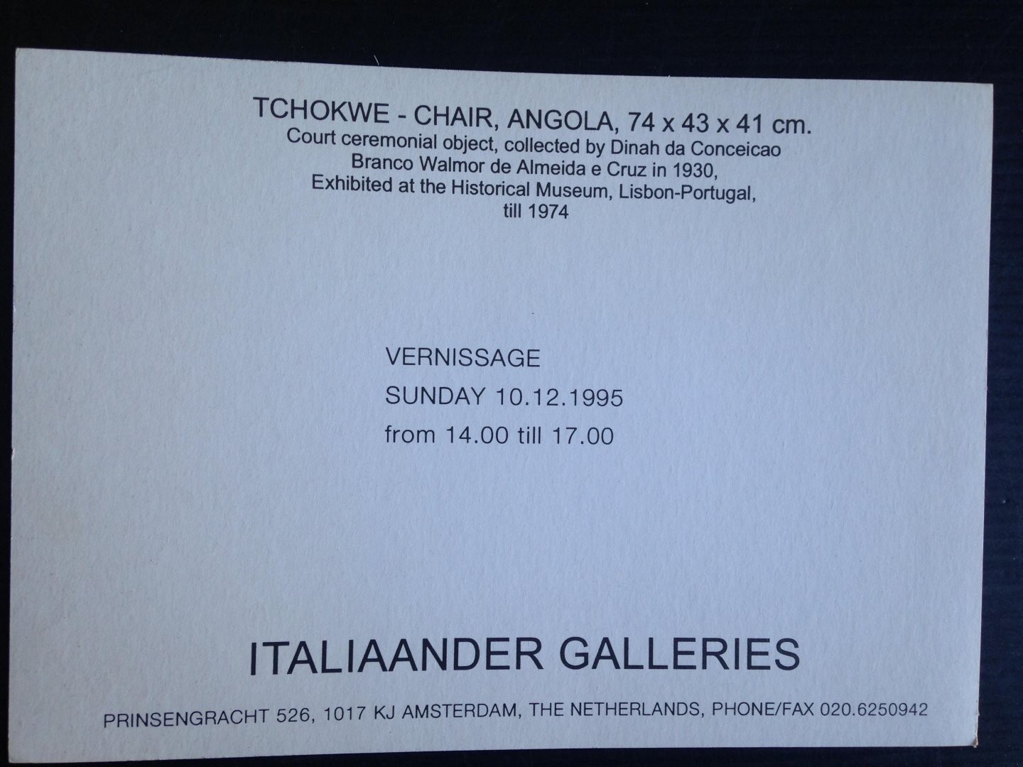  - Uitnodiging Italiaander Galleries, Amsterdam