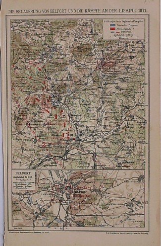 antique map (kaart). - Die Belagerung von Belfort und die Kampfe an der Lisaine 1871.