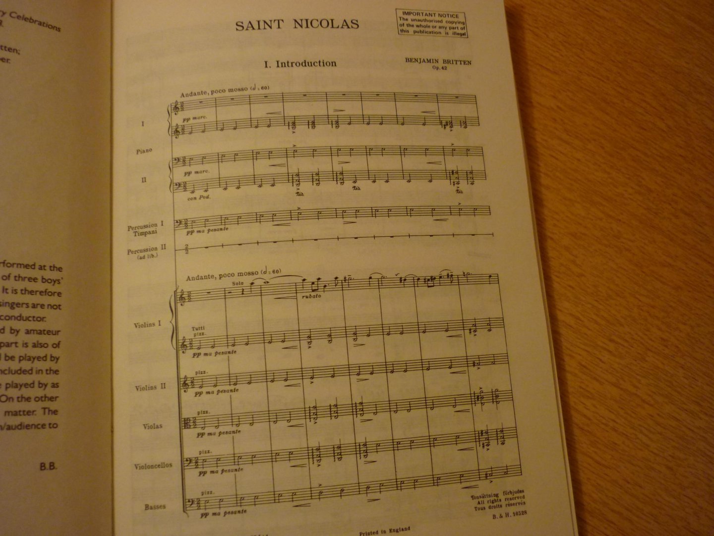 Britten; Benjamin (1913 - 1976) - Saint Nicolas; Opus 42; A cantate for Solo, mixed chorus, piano, duet, strings, percussion and organ