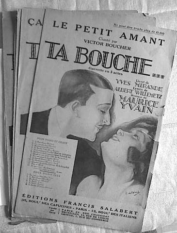 Yvain, Maurice: - Lot de partitions: 6 chansons l`operette "La bouche".. Livret de Yves Mirande. Pour chant seul
