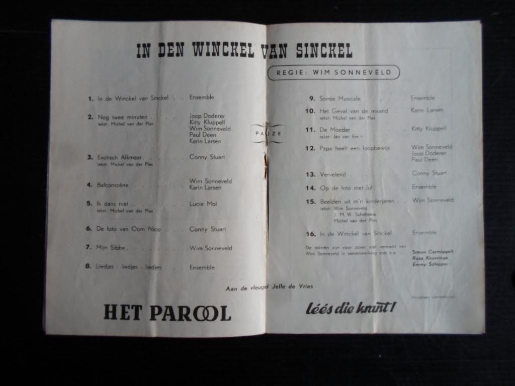 Programmaboekje - In de Winckel van Sinckel, Ensemble Wim Sonneveld, De Kleine Comedie