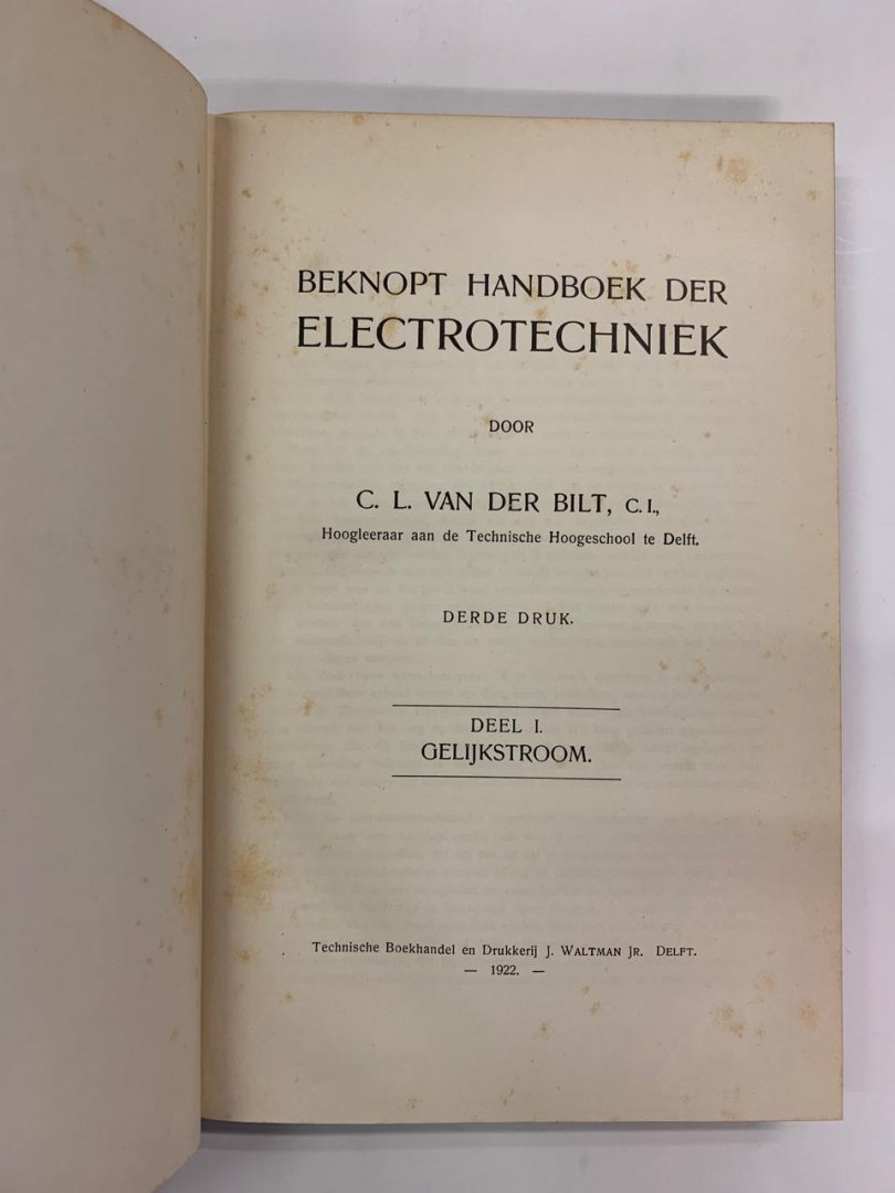 C.L. van der Bilt - Beknopt handboek electrotechniek